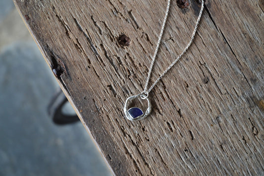 Cobalt Blue Sea Glass & Molten Silver Necklace