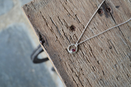 Red Sea Glass & Molten Silver Necklace