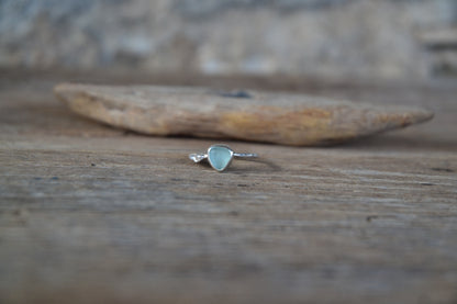 Aquamarine Sea Glass & Molten Silver Ring - Size O