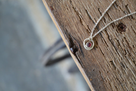 Red Sea Glass & Molten Silver Necklace