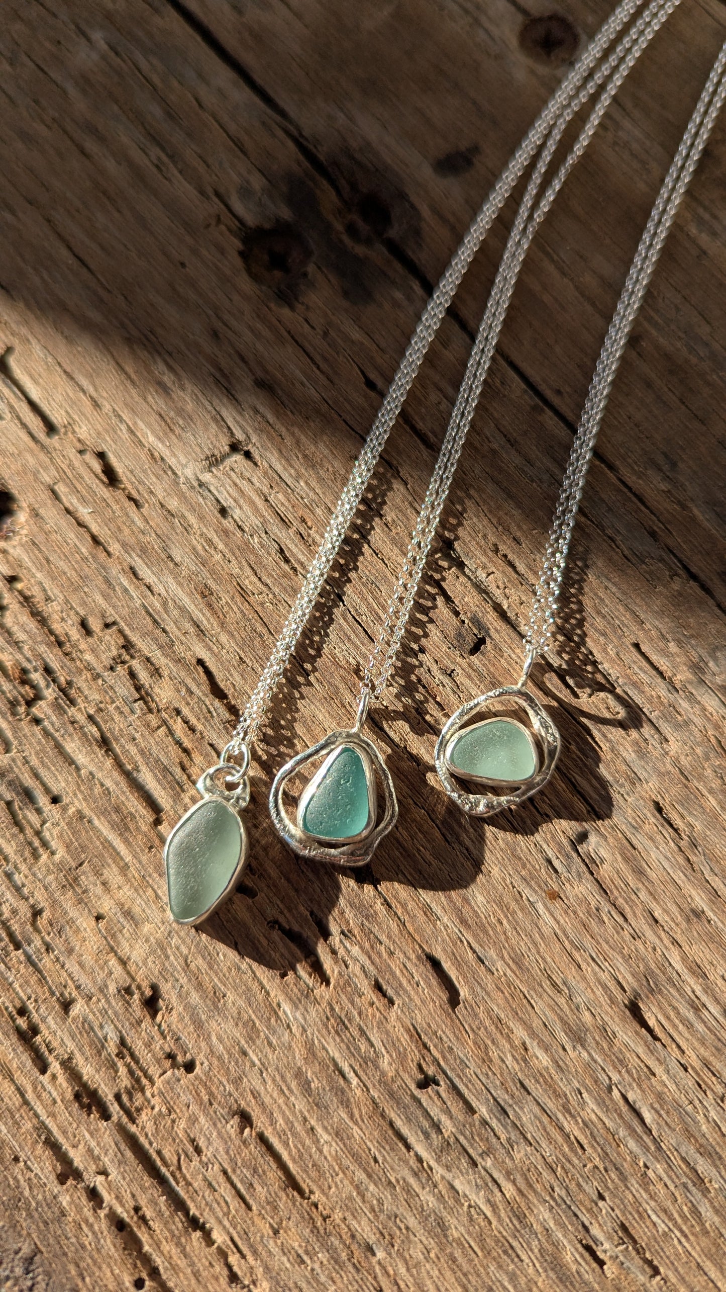 Molten Silver & Sea Glass Necklaces