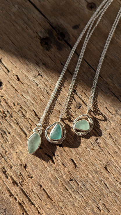 Molten Silver & Sea Glass Necklaces
