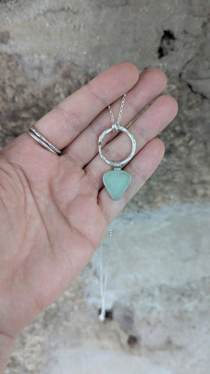 Seafoam Sea Glass & Molten Silver Necklace
