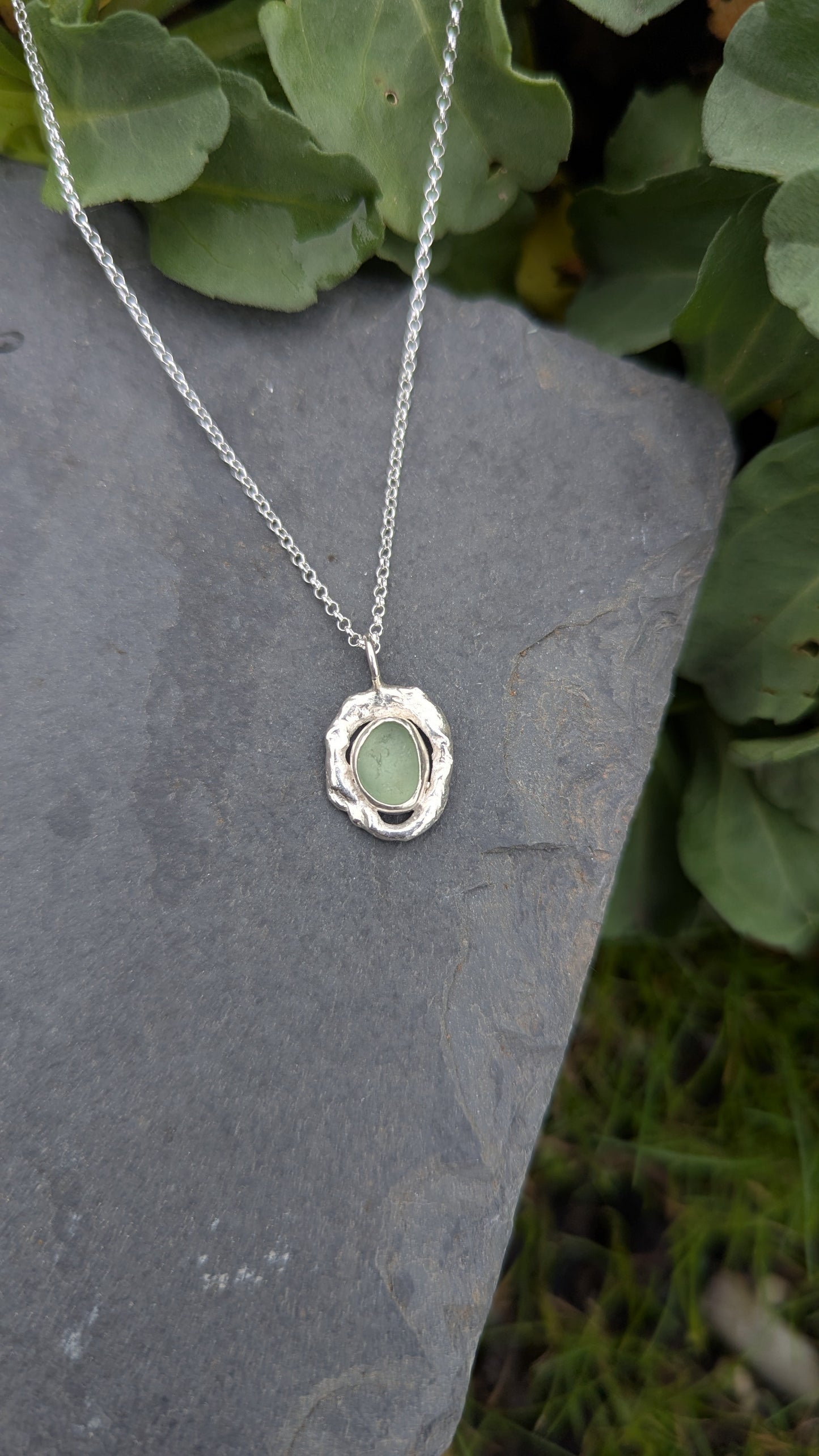 Sea Glass & Molten Silver Necklace