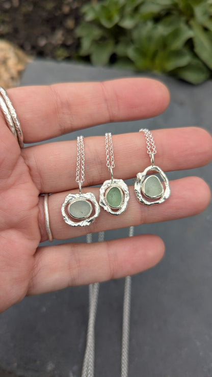 Sea Glass & Molten Silver Necklace
