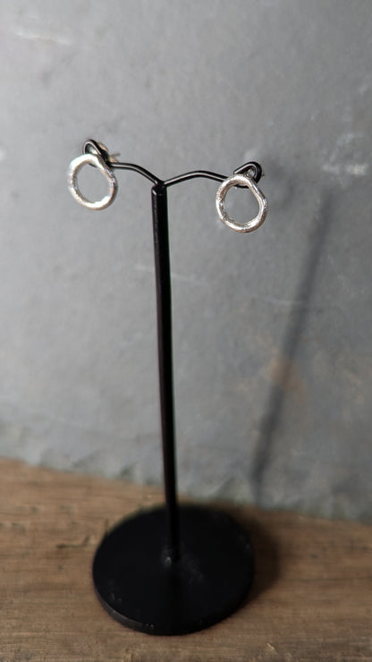 Molten Silver Ring Stud Earrings