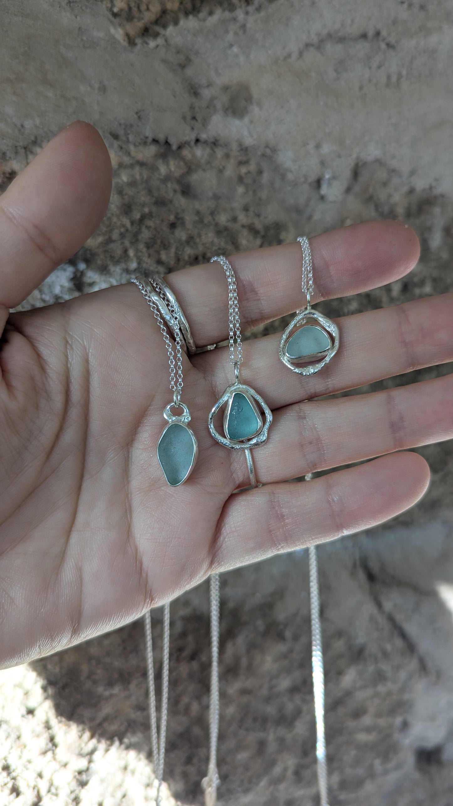 Molten Silver & Sea Glass Necklaces