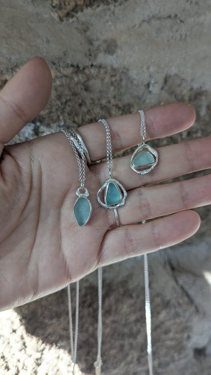Molten Silver & Sea Glass Necklaces