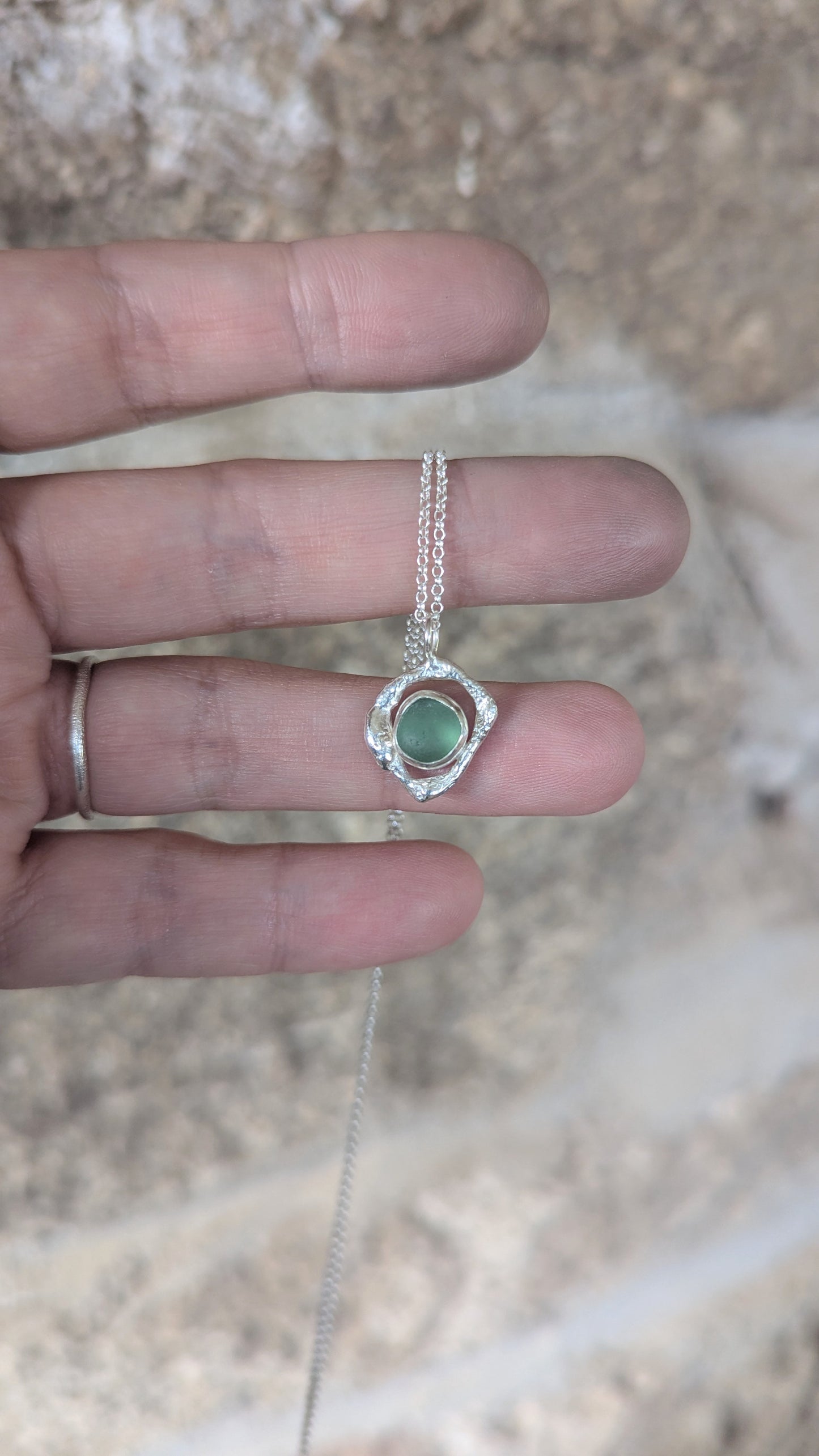 Sea Glass & Molten Silver Necklace