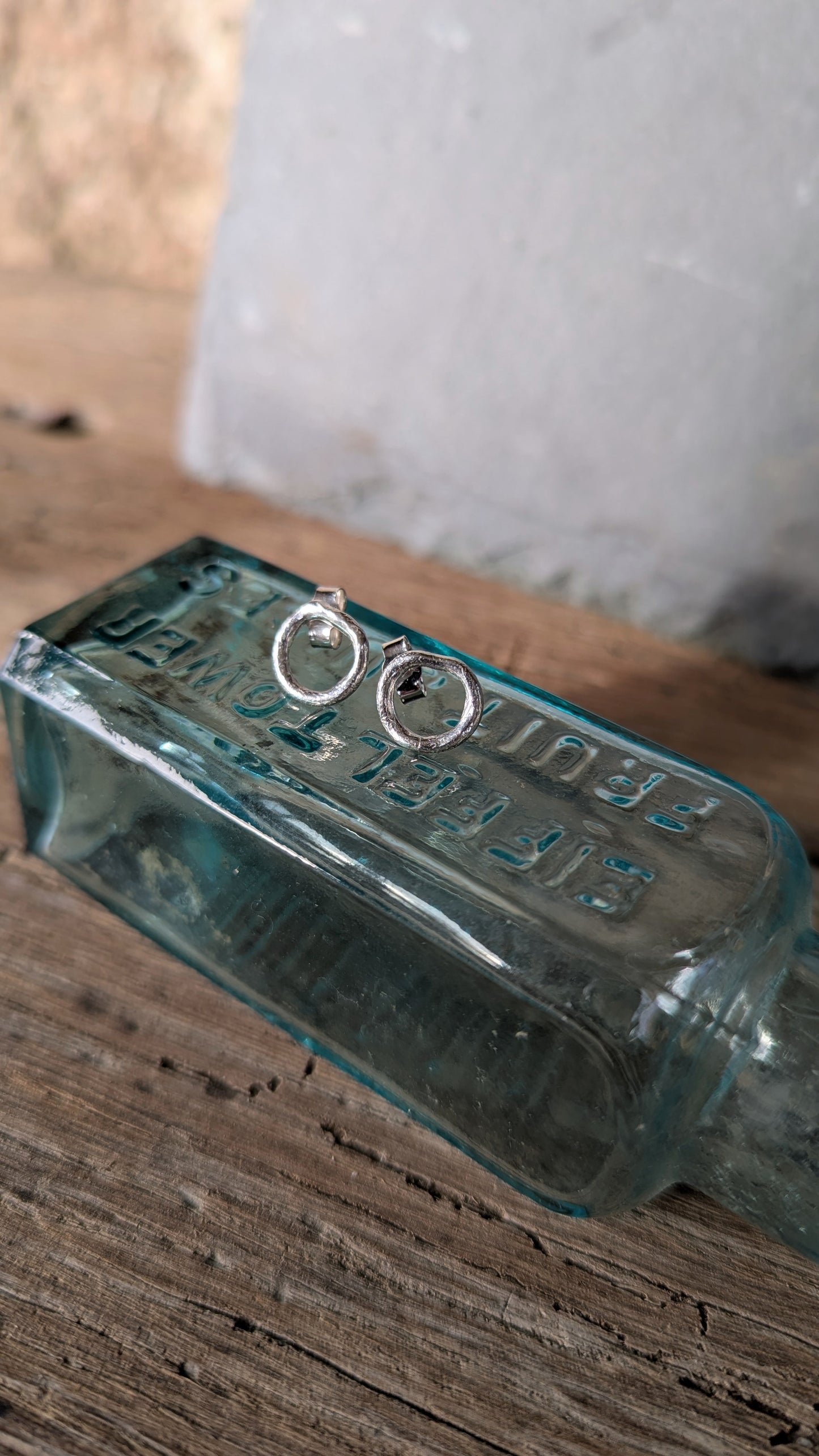 Molten Silver Ring Stud Earrings