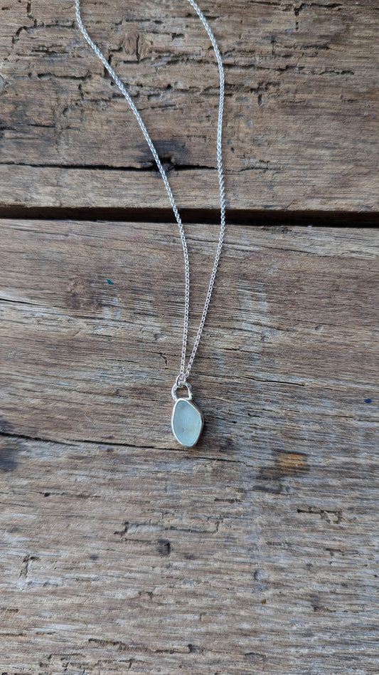Light Teal Blue Sea Glass Necklace