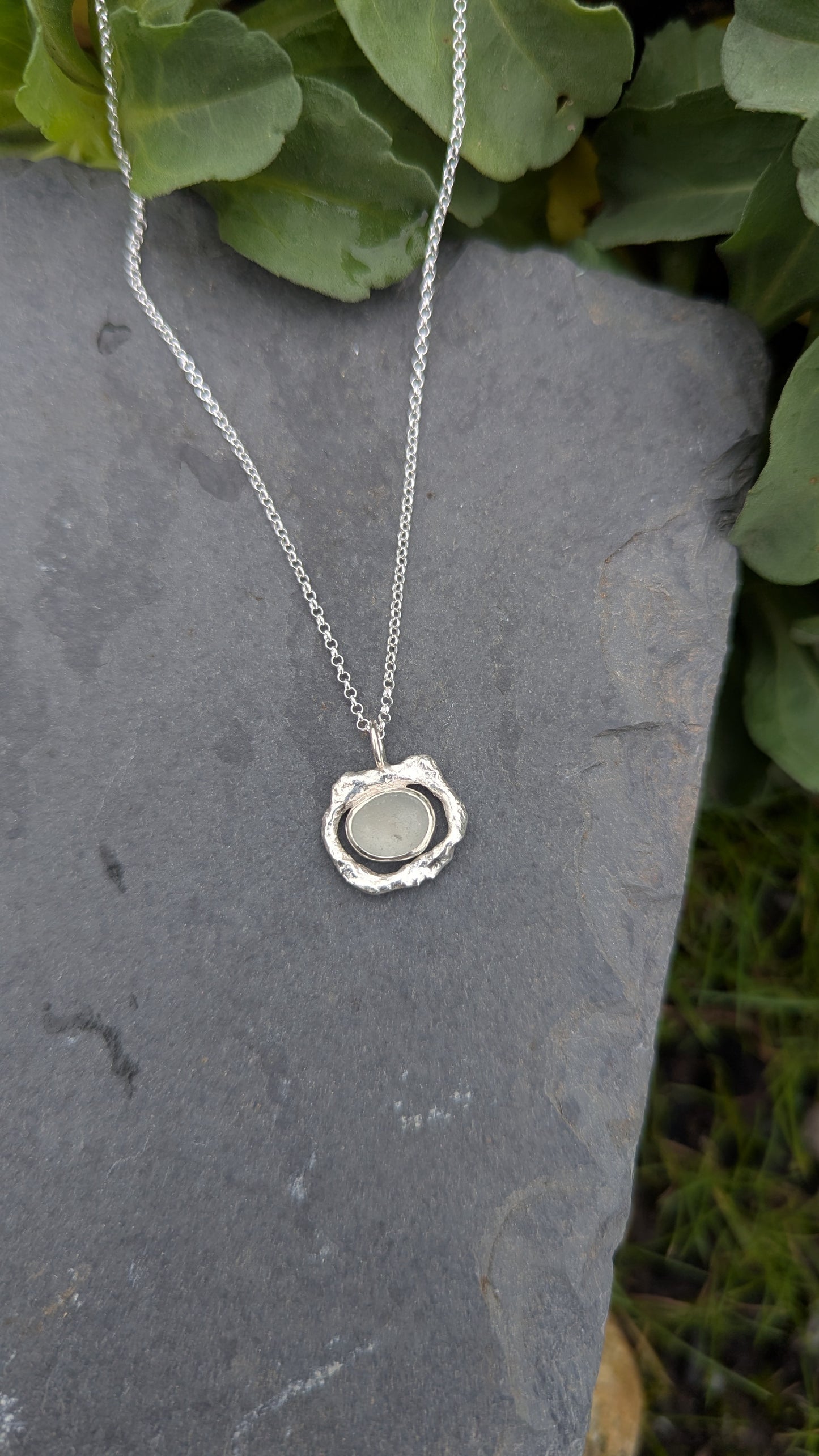 Sea Glass & Molten Silver Necklace