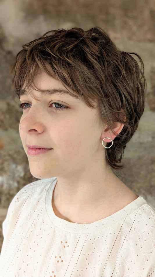 Large Molten Silver Ring Stud Earrings