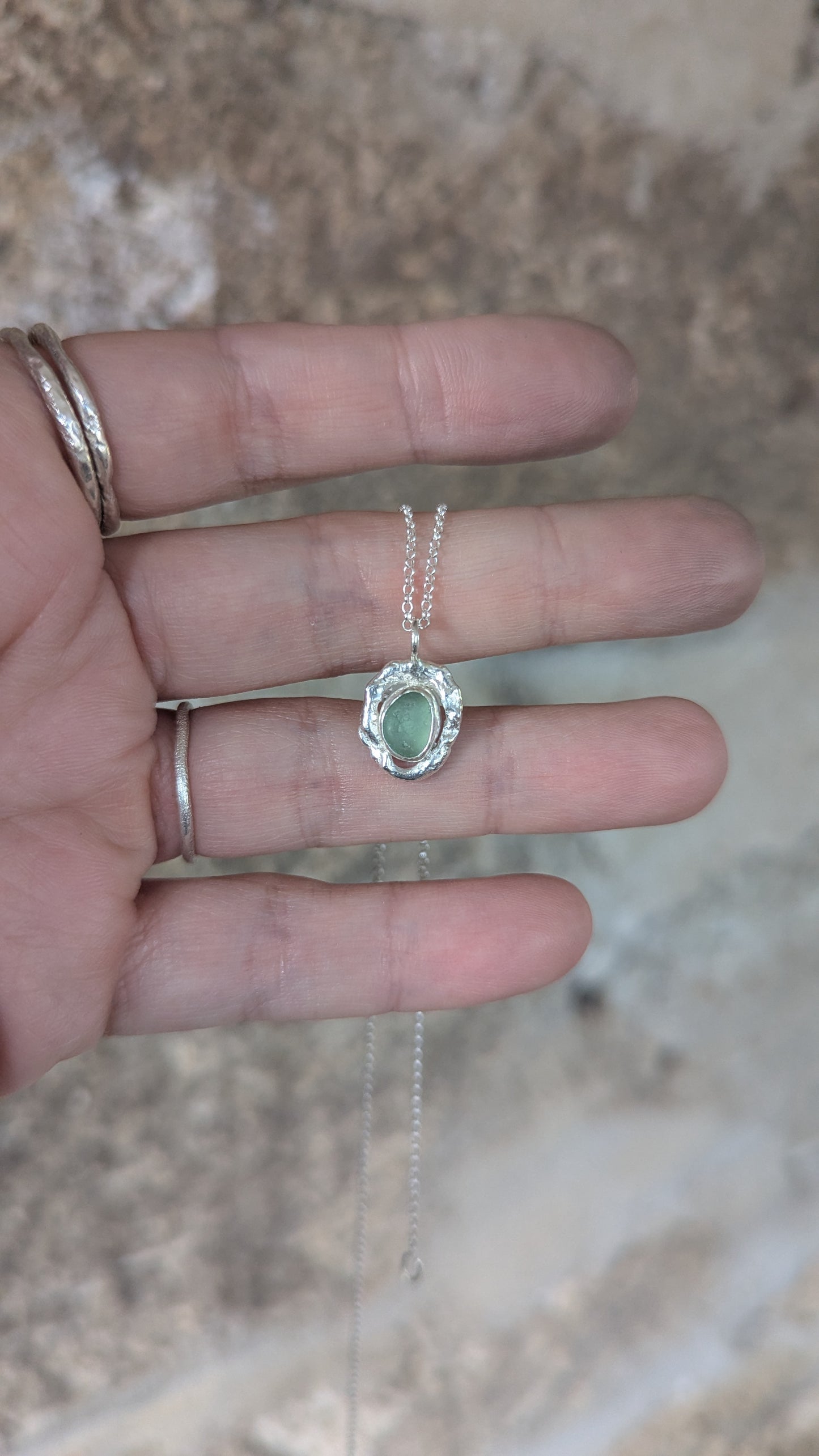 Sea Glass & Molten Silver Necklace