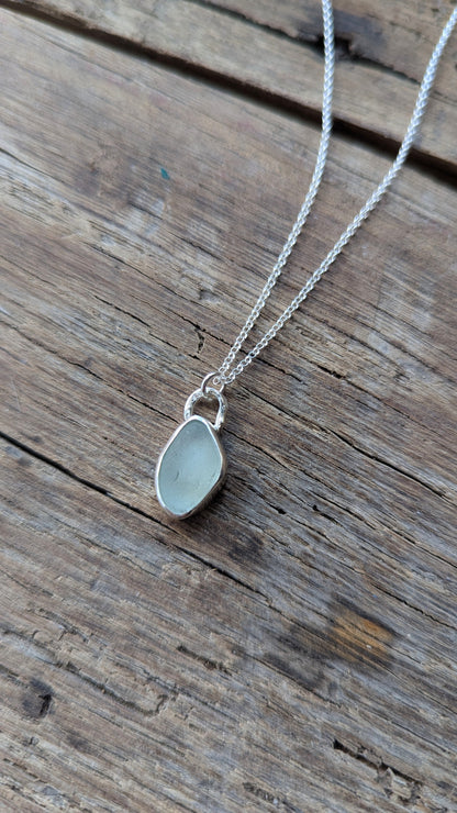 Light Teal Blue Sea Glass Necklace