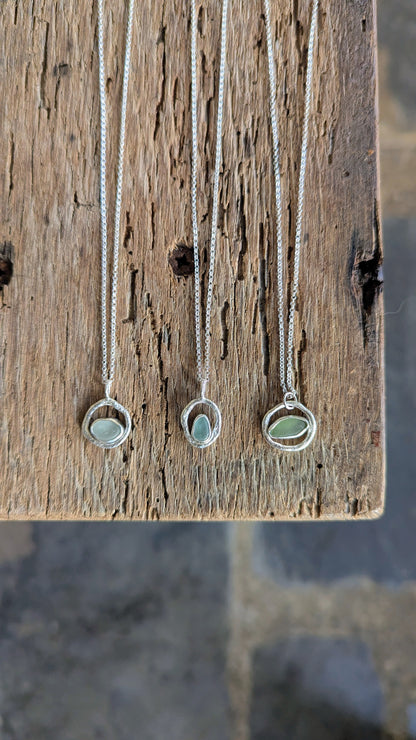 Cornish Sea Glass & Molten Silver Necklace