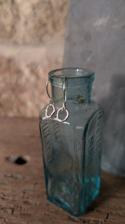 Mini Molten Silver Ring Drop Earrings