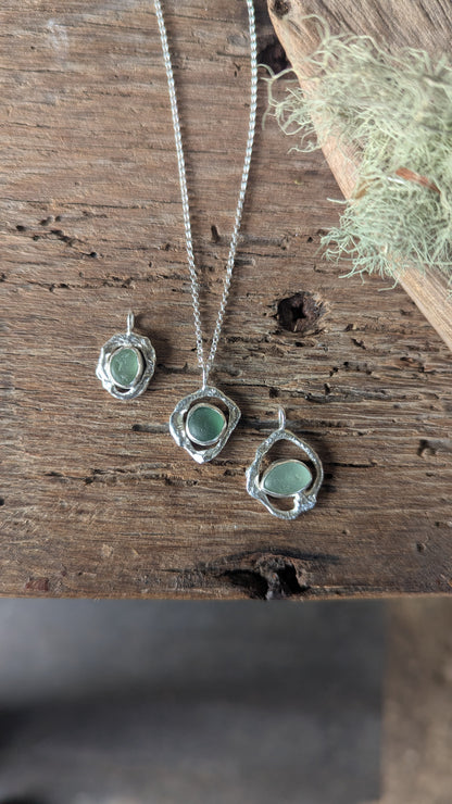 Sea Glass & Molten Silver Necklace
