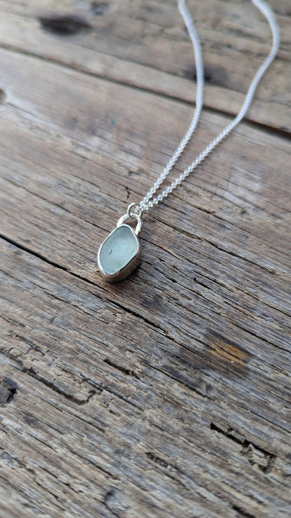 Light Teal Blue Sea Glass Necklace