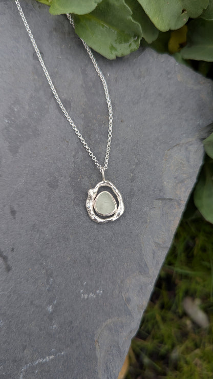 Sea Glass & Molten Silver Necklace