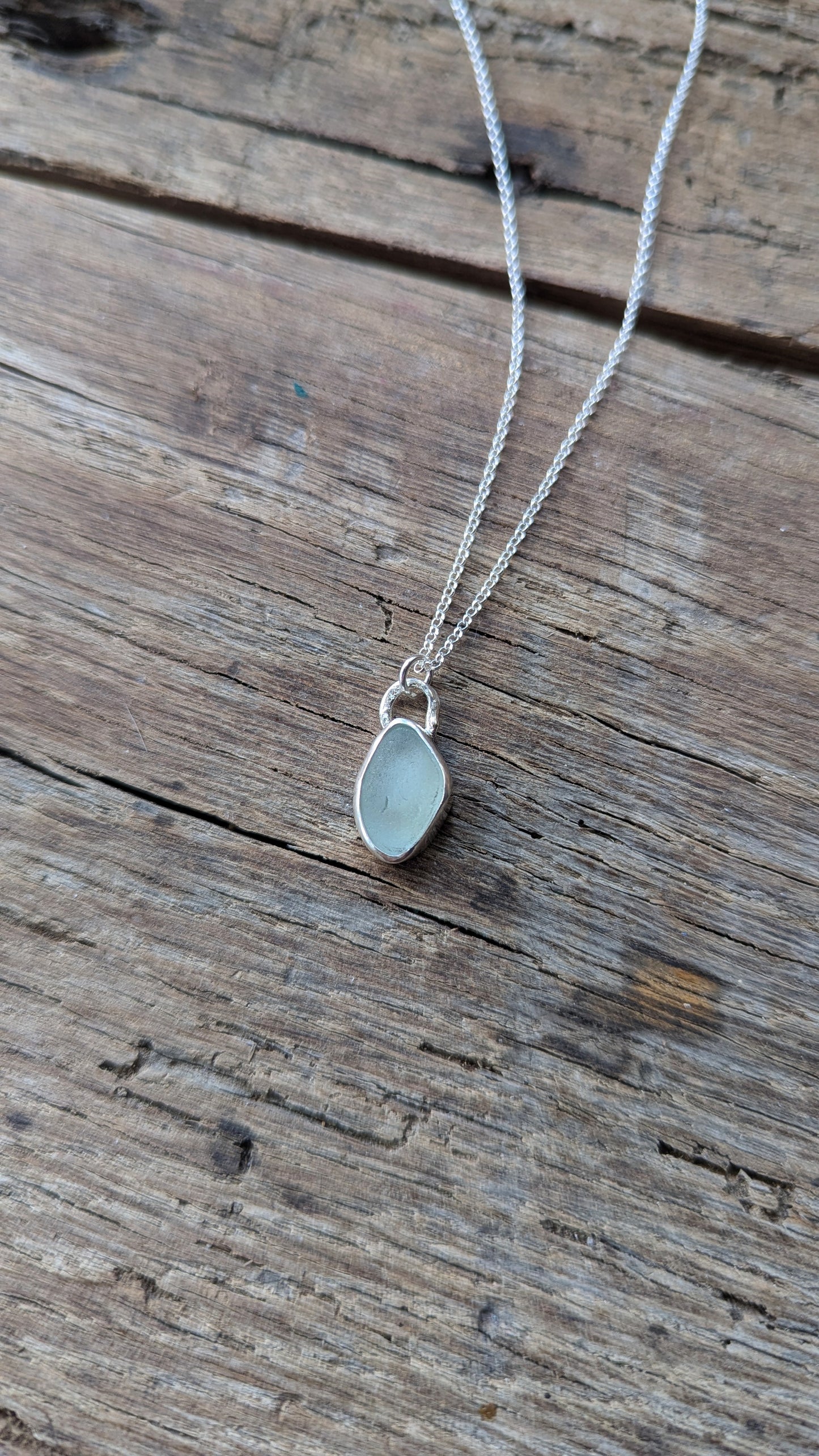 Light Teal Blue Sea Glass Necklace