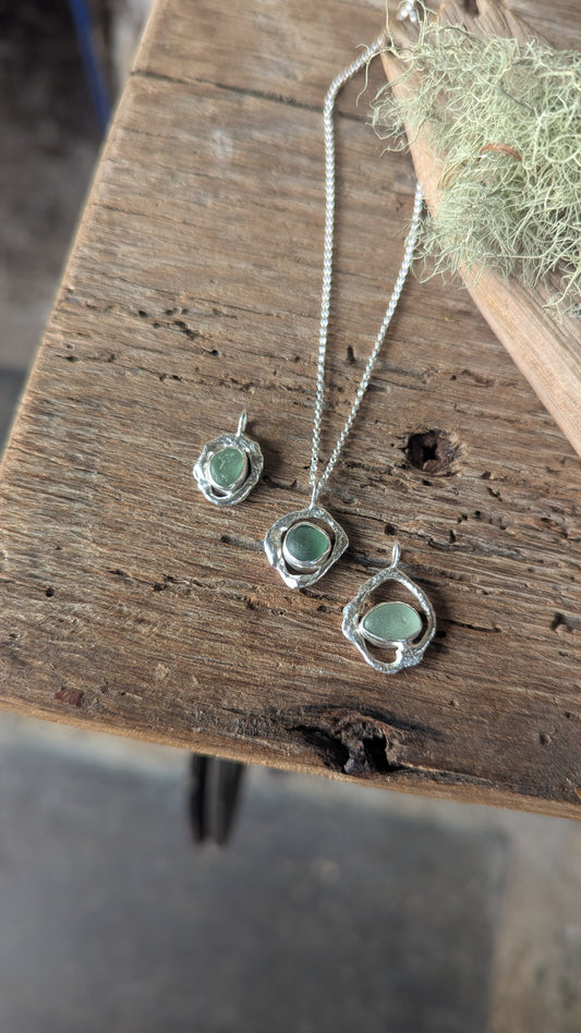 Sea Glass & Molten Silver Necklace