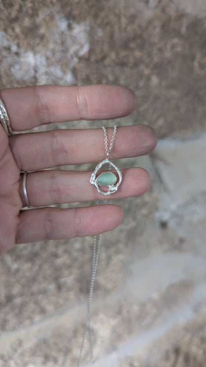 Sea Glass & Molten Silver Necklace