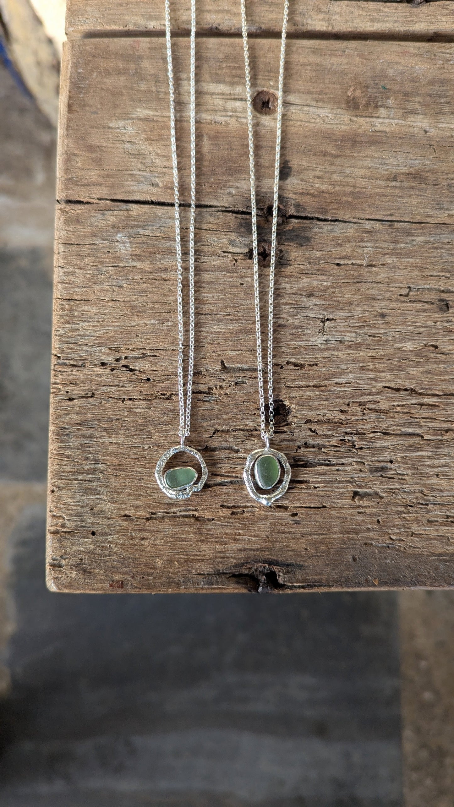 Cornish Sea Glass & Molten Silver Necklace