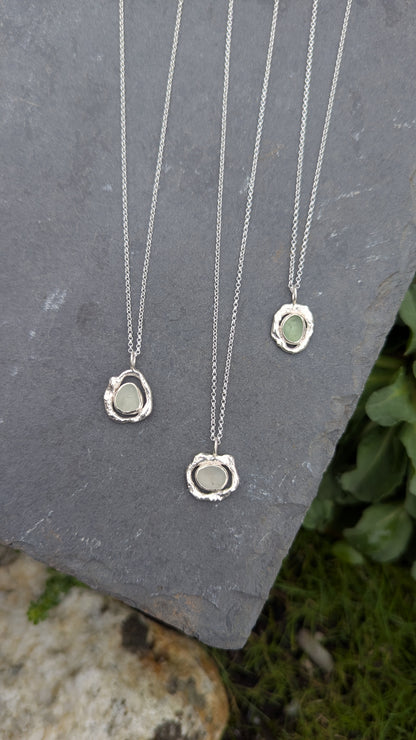Sea Glass & Molten Silver Necklace