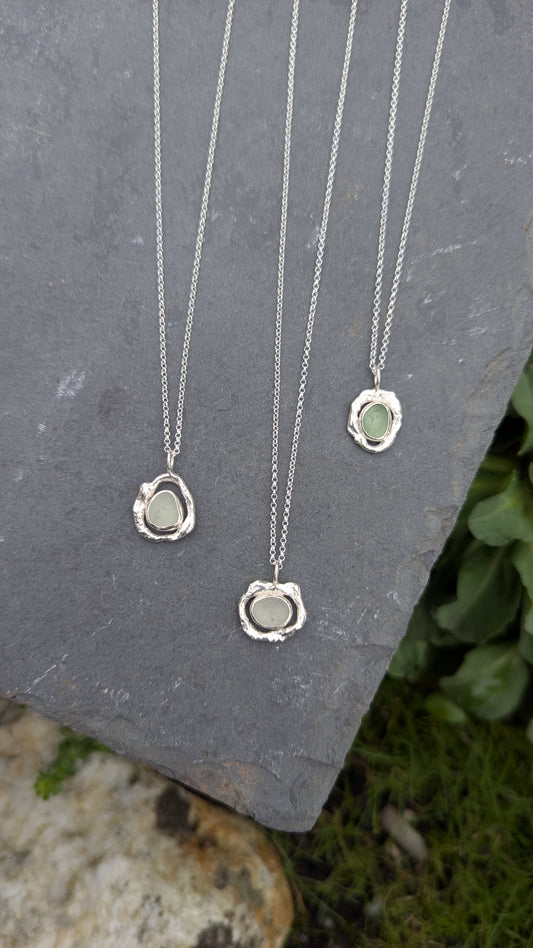 Sea Glass & Molten Silver Necklace