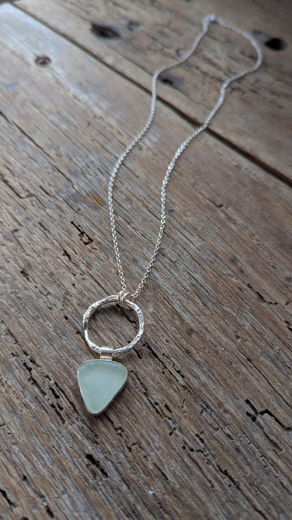 Seafoam Sea Glass & Molten Silver Necklace