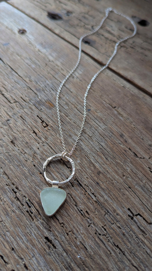 Seafoam Sea Glass & Molten Silver Necklace