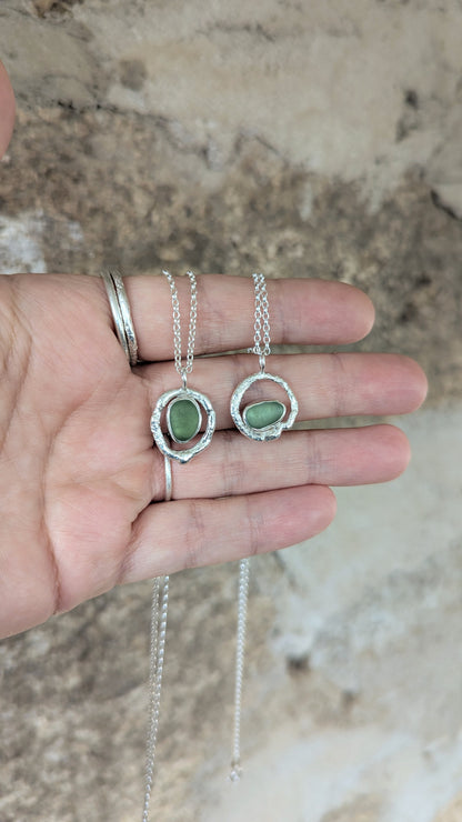 Cornish Sea Glass & Molten Silver Necklace