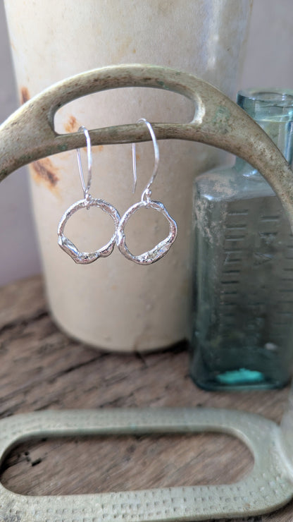 Molten Silver Ring Drop Earrings