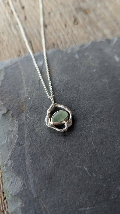 Light Blue Sea Glass & Molten Silver Necklace