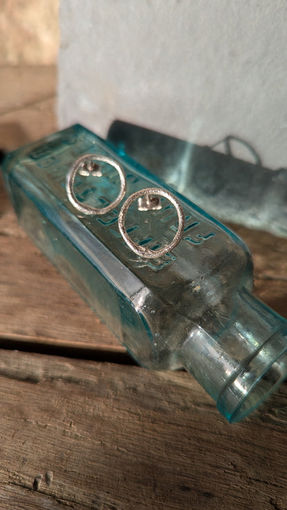 Large Molten Silver Ring Stud Earrings