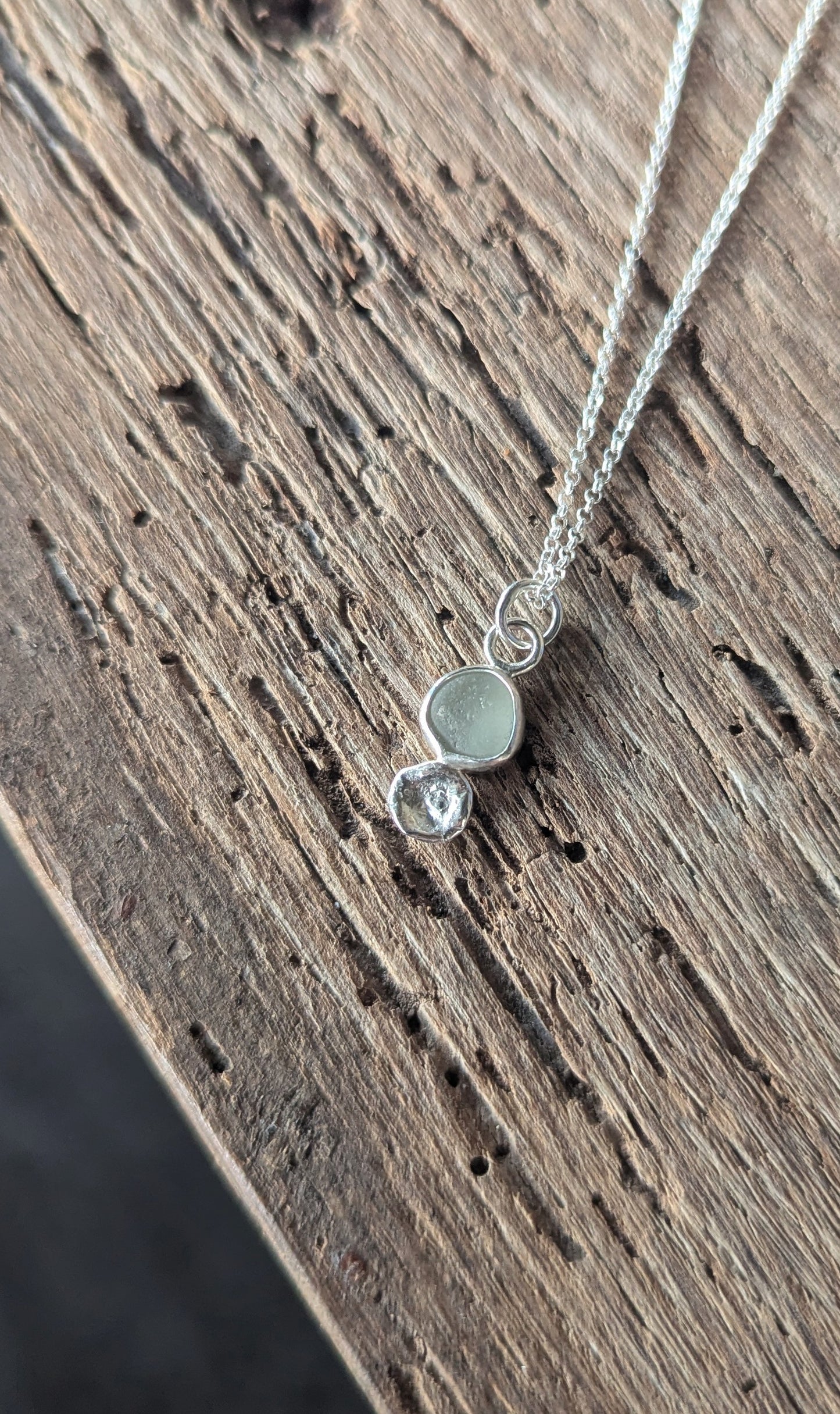 Sea Glass & Water Cast Silver Necklace