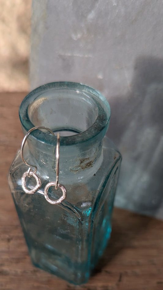 Mini Molten Silver Ring Drop Earrings