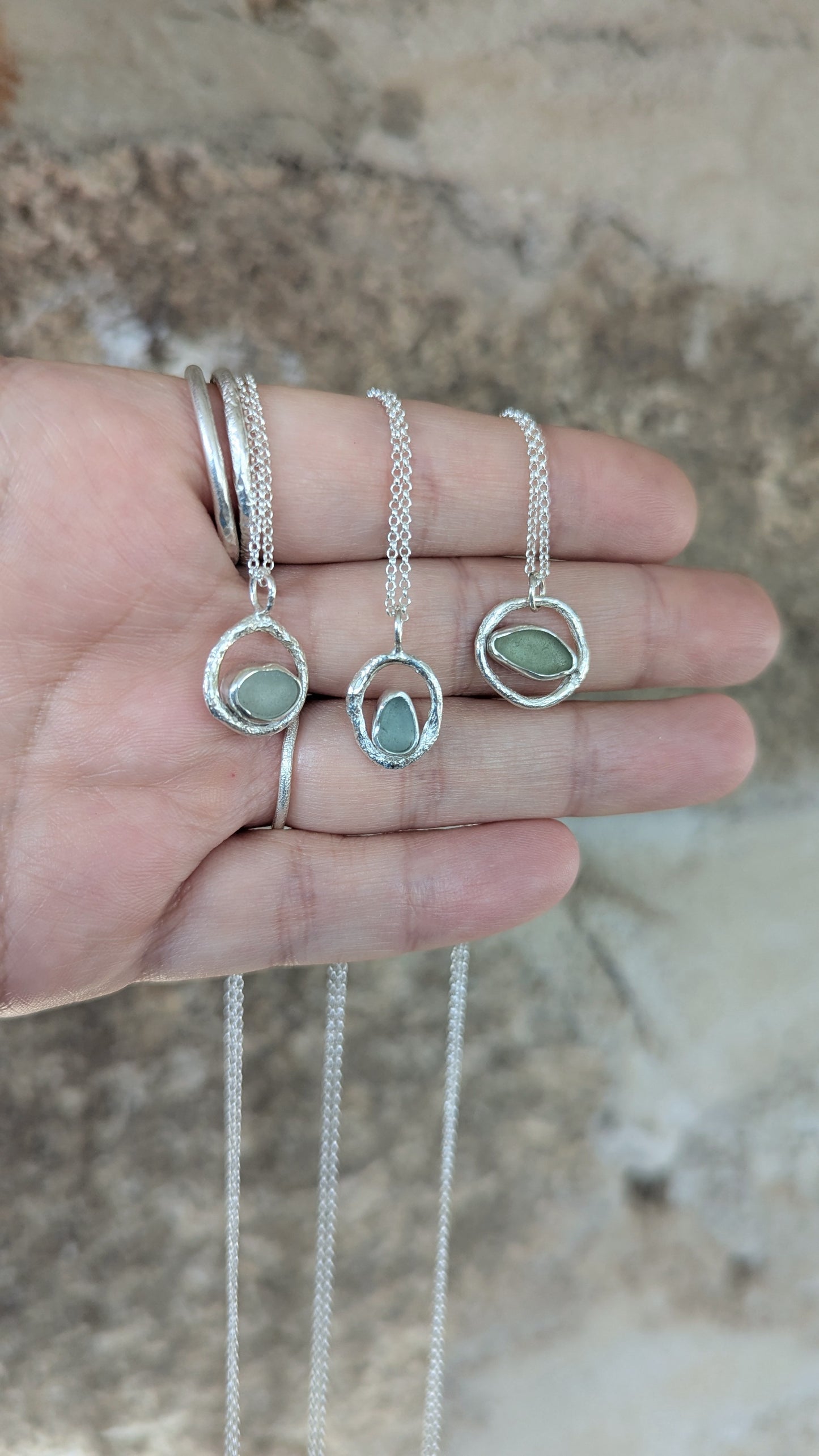Cornish Sea Glass & Molten Silver Necklace