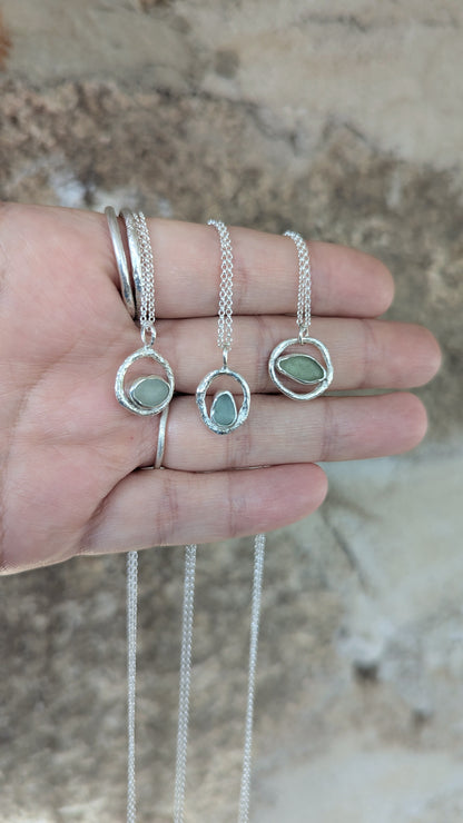 Cornish Sea Glass & Molten Silver Necklace