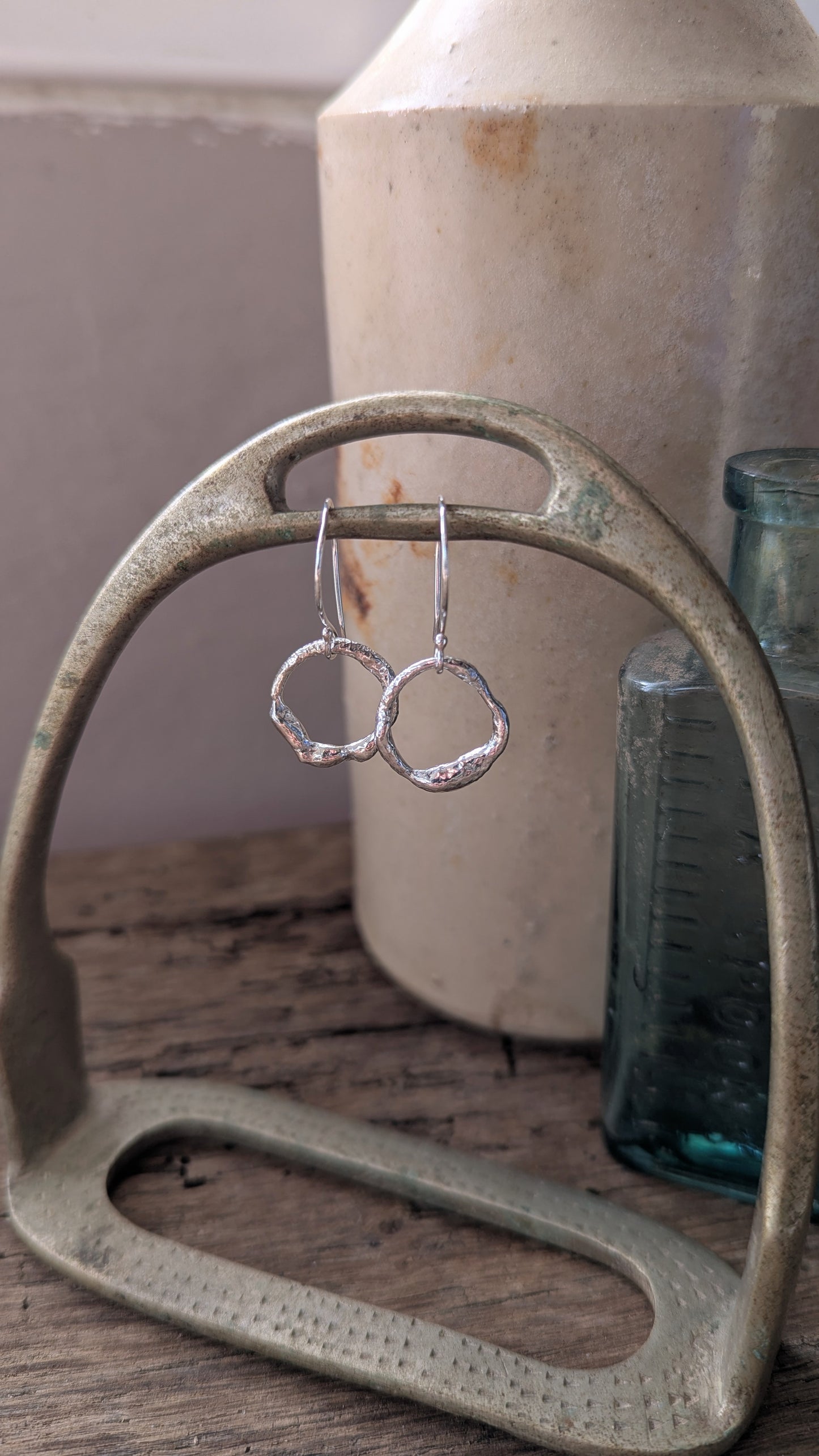 Molten Silver Ring Drop Earrings