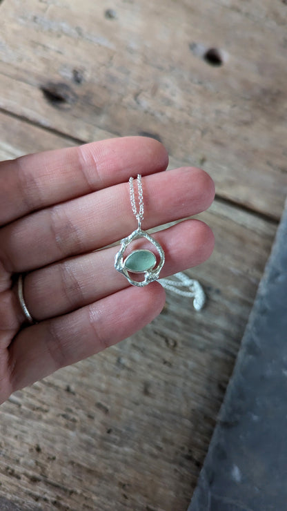 Light Blue Sea Glass & Molten Silver Necklace