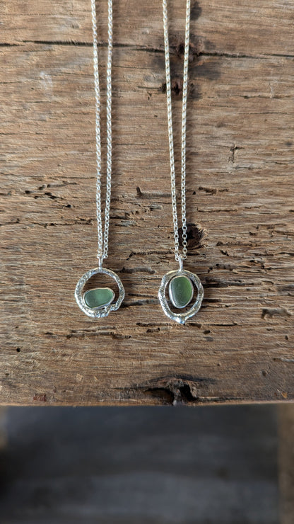 Cornish Sea Glass & Molten Silver Necklace