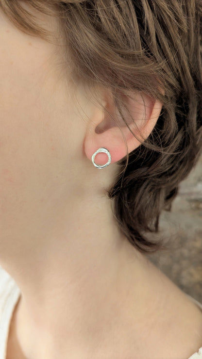 Molten Silver Ring Stud Earrings