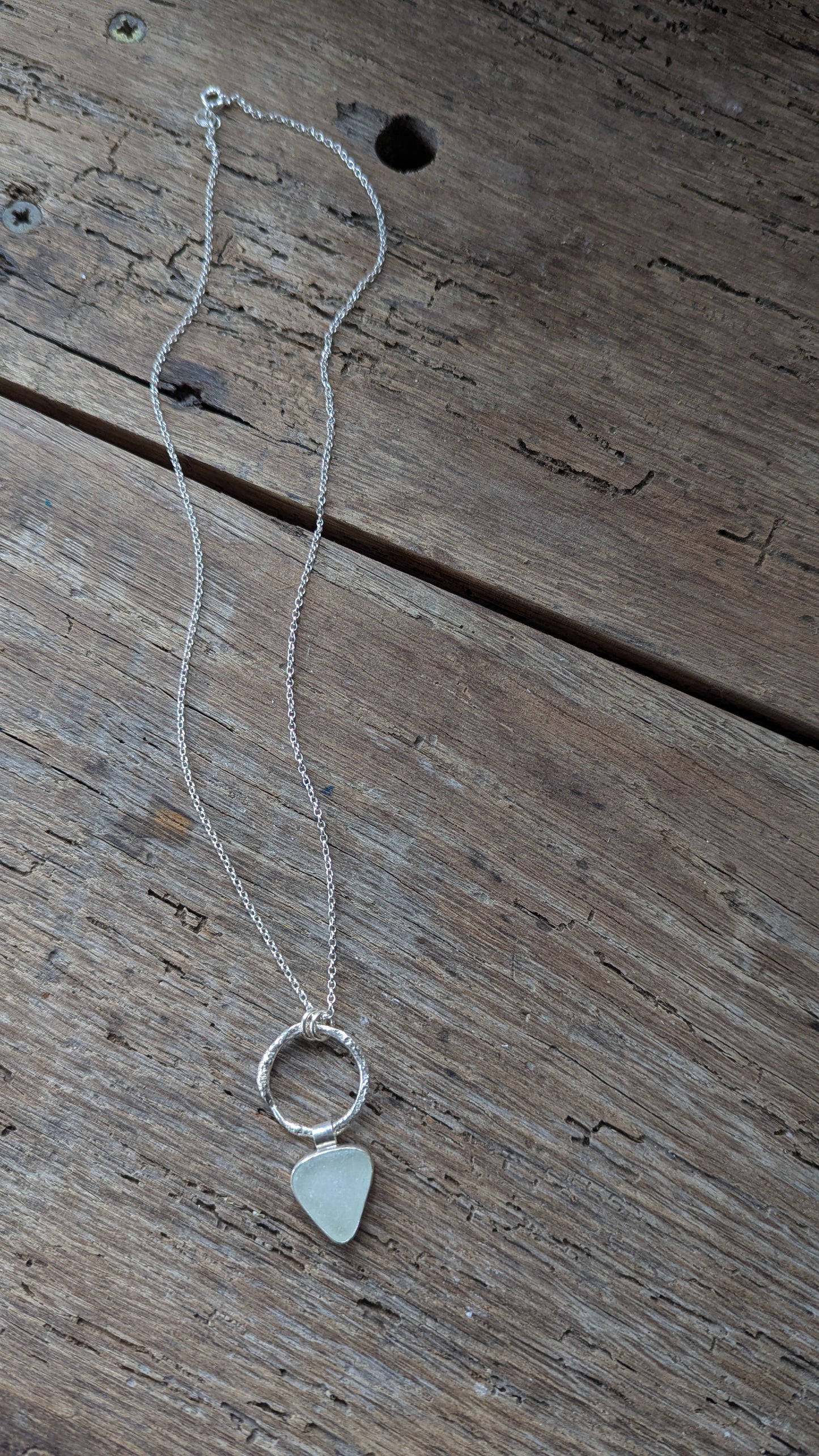 Seafoam Sea Glass & Molten Silver Necklace