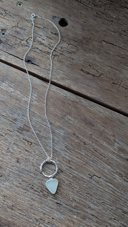 Seafoam Sea Glass & Molten Silver Necklace