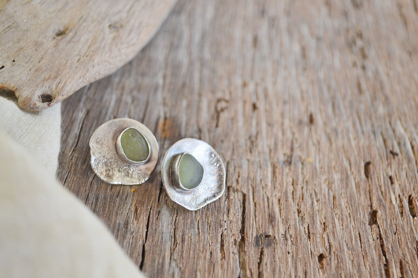 Olive Green Sea Glass Earrings