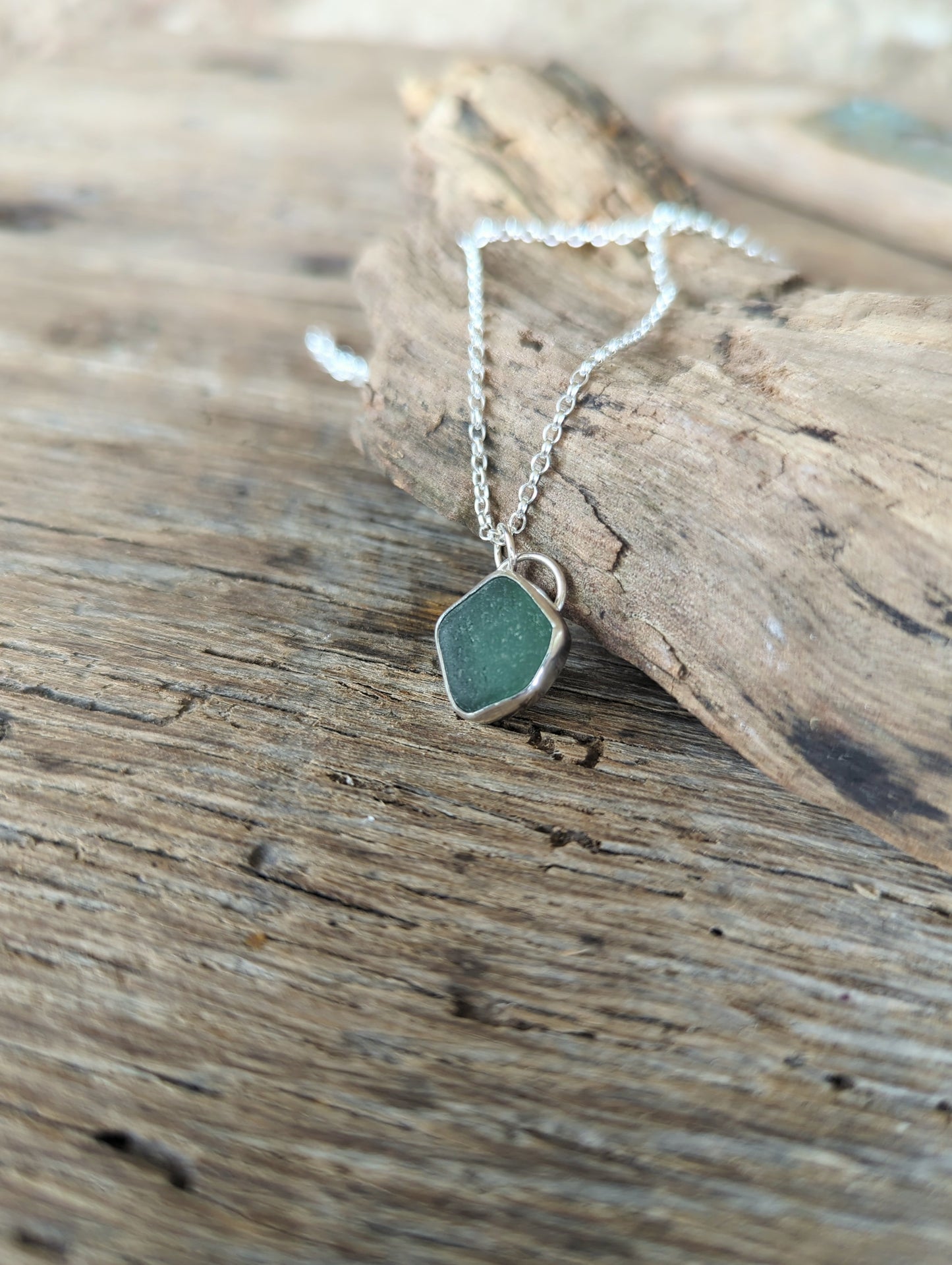 Teal Green Sea Glass Necklace