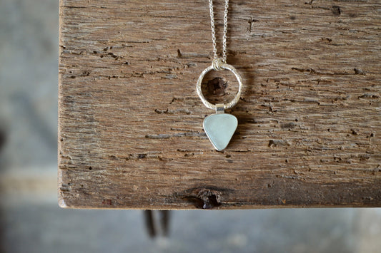 Seafoam Sea Glass & Molten Silver Necklace