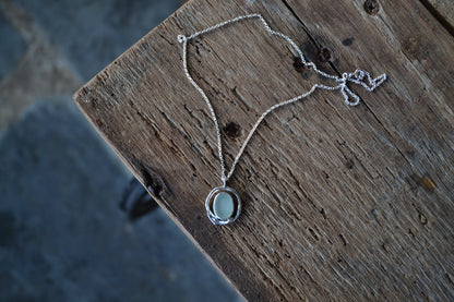 Seafoam Blue Sea Glass & Molten Silver Necklace